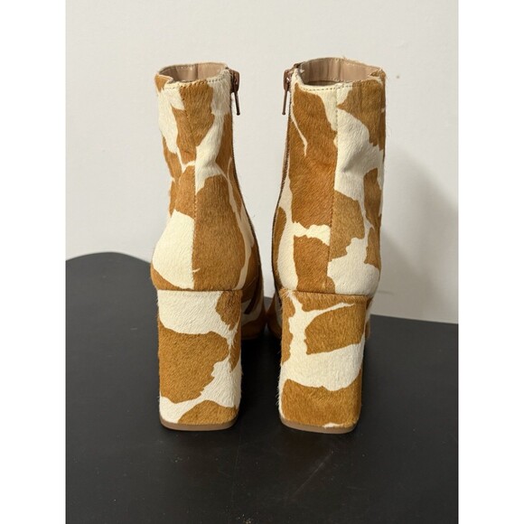 Steve Madden Cow Print Haircalf Leather Ankle Boots Pointed Toe Block Heel - Picture 4 of 12